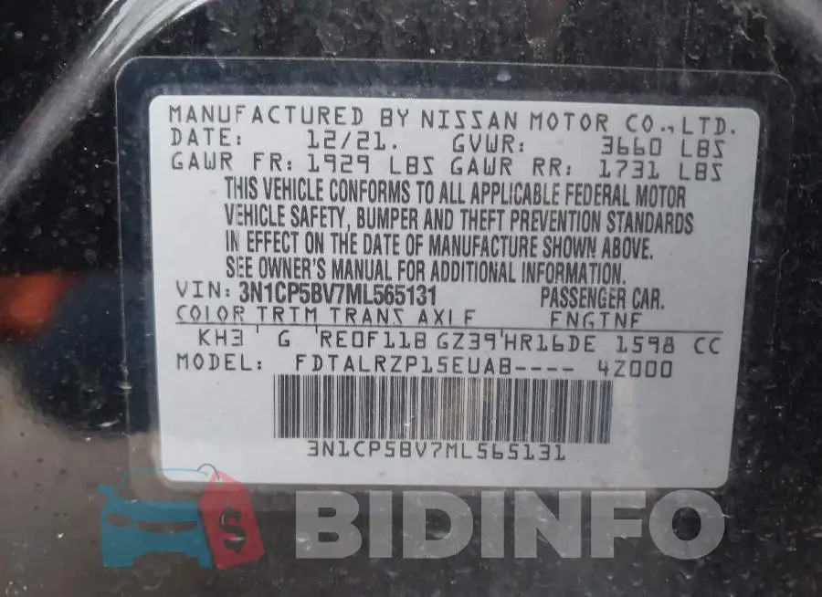 3N1CP5BV7ML565131 Photo# 9