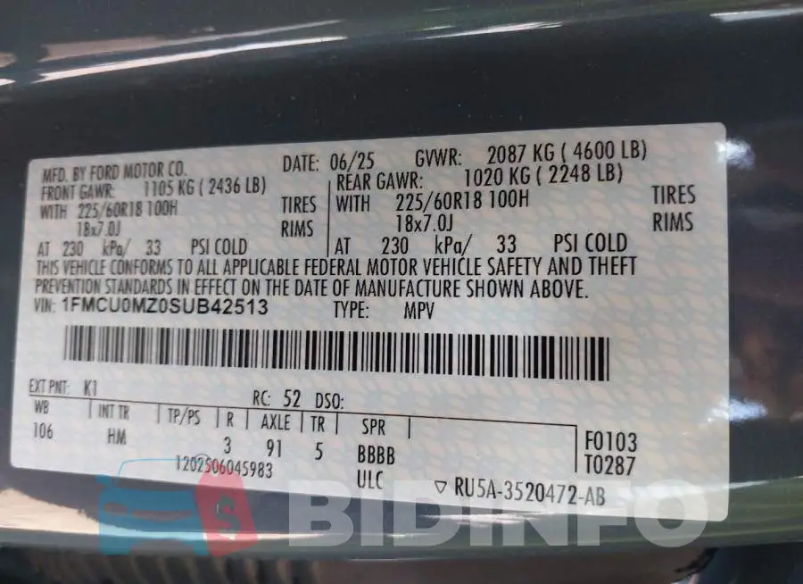 1FMCU0MZ0SUB42513 Photo# 9