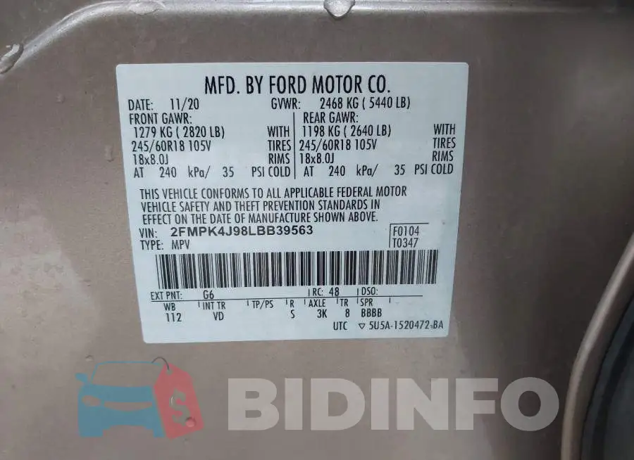 2FMPK4J98LBB39563 Photo# 9