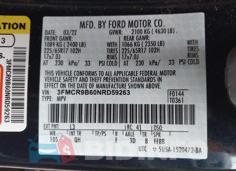 3FMCR9B60NRD59263 Photo# 9