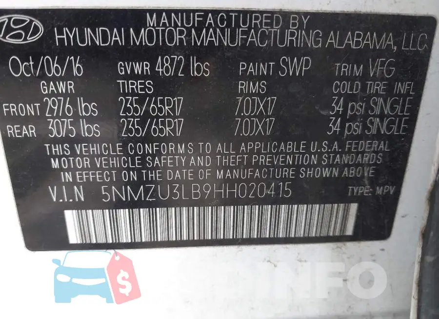 5NMZU3LB9HH020415 Photo# 9
