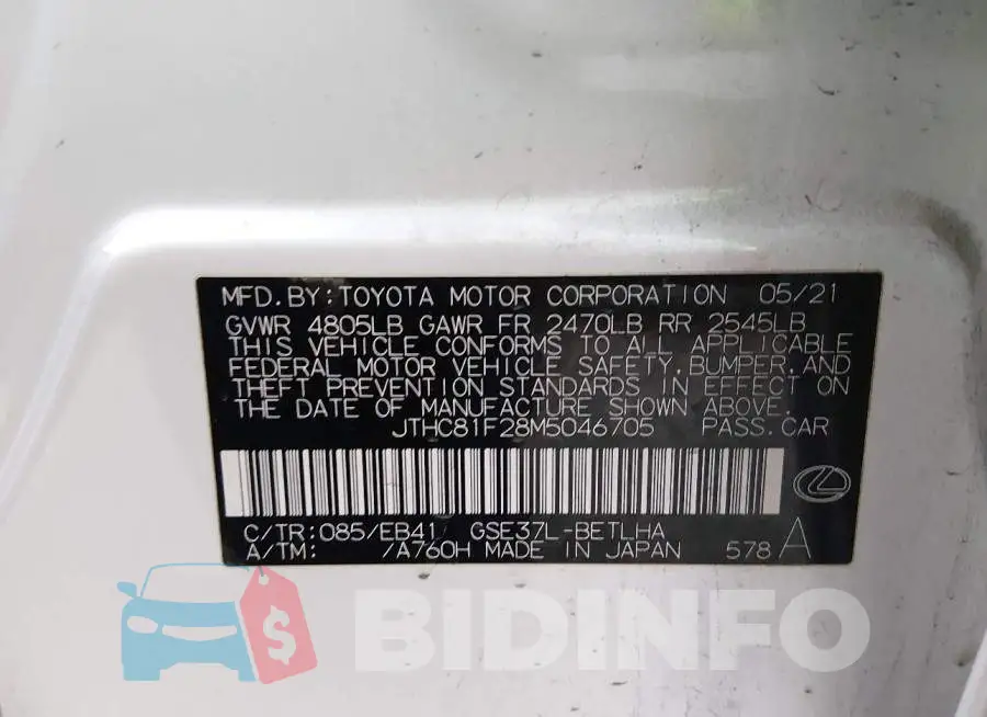 JTHC81F28M5046705 Photo# 9