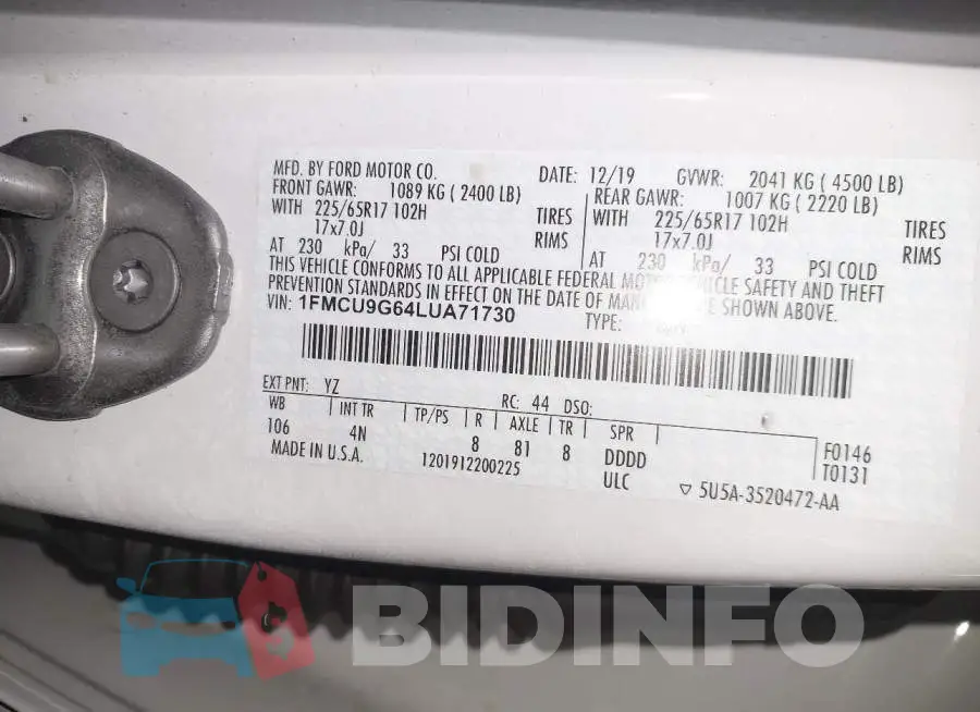 1FMCU9G64LUA71730 Photo# 9