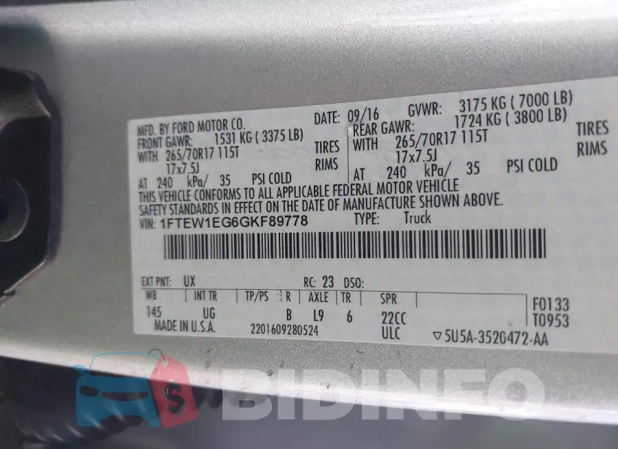 1FTEW1EG6GKF89778 Photo# 9