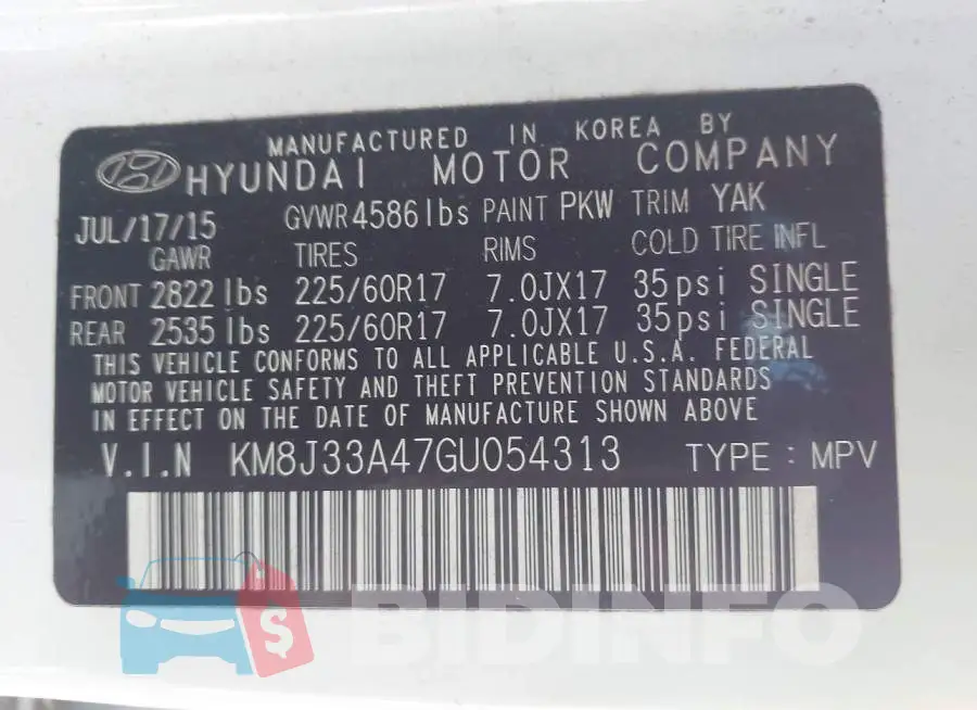 KM8J33A47GU054313 Photo# 9