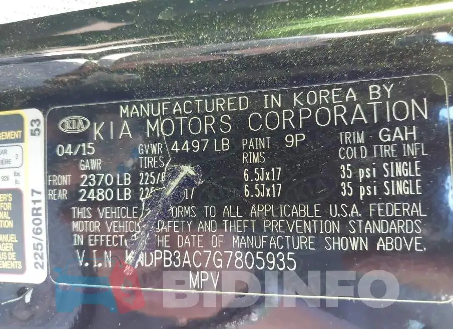 KNDPB3AC7G7805935 Photo# 9