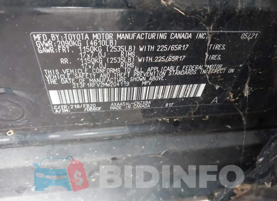 2T3F1RFV2MW204119 Photo# 9