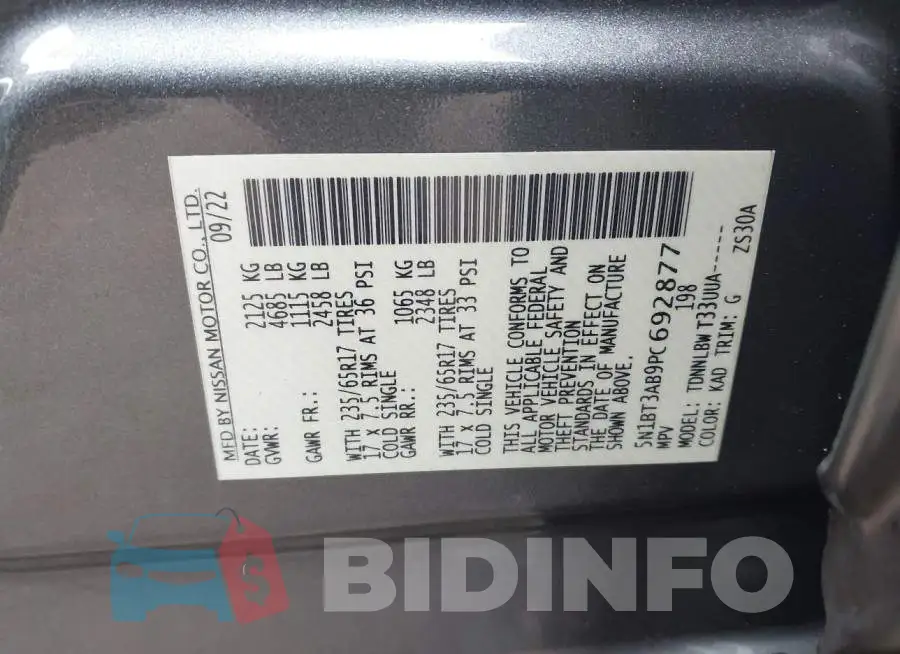 5N1BT3AB9PC692877 Photo# 9
