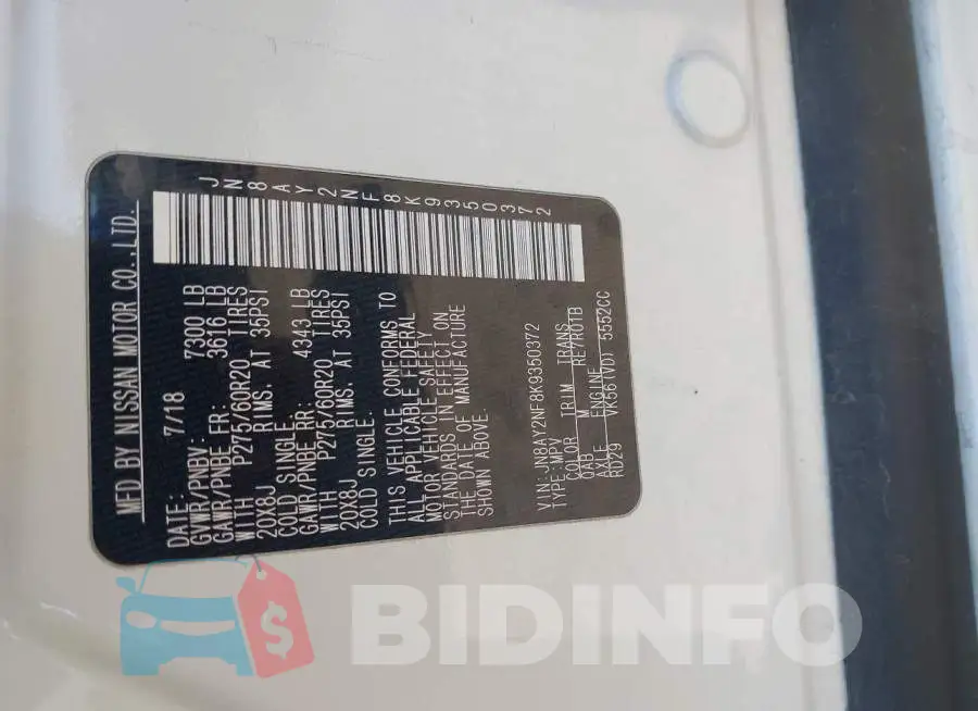 JN8AY2NF8K9350372 Photo# 9