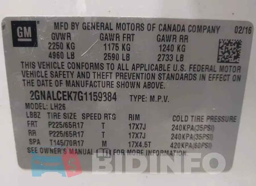 2GNALCEK7G1159384 Photo# 9