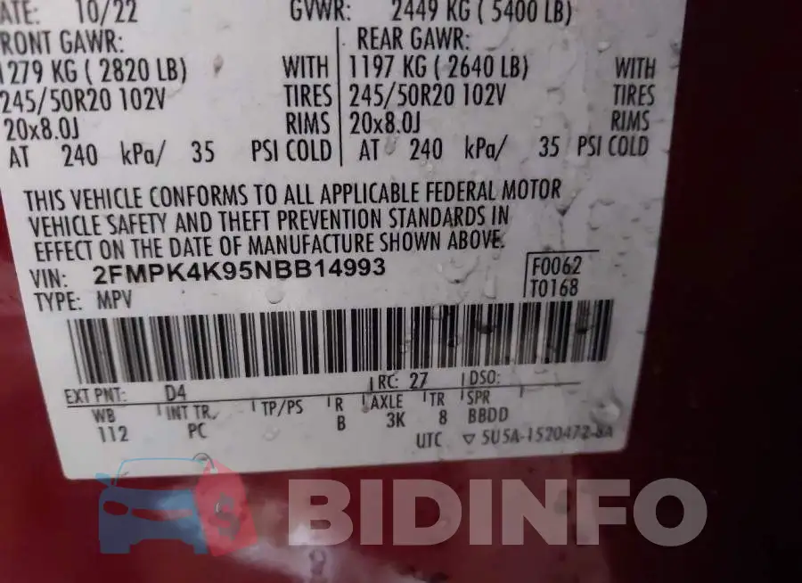 2FMPK4K95NBB14993 Photo# 9