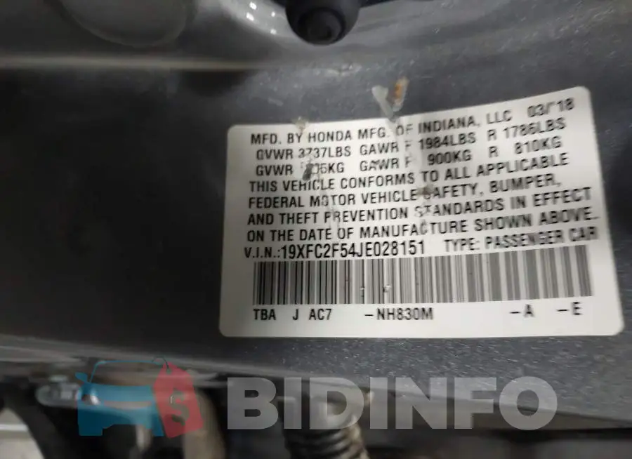 19XFC2F54JE028151 Photo# 9