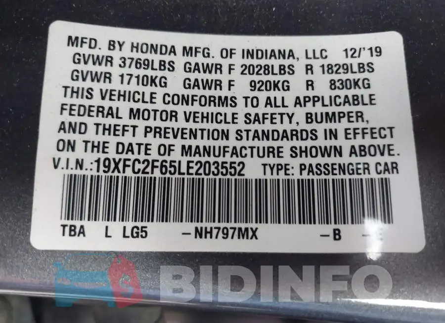 19XFC2F65LE203552 Photo# 9