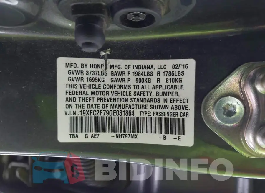 19XFC2F79GE031864 Photo# 9