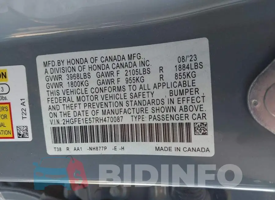 2HGFE1E57RH470087 Photo# 9