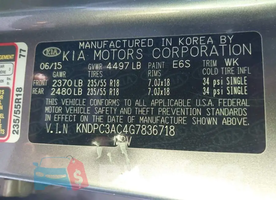 KNDPC3AC4G7836718 Photo# 9
