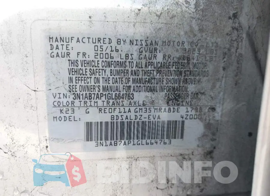 3N1AB7AP1GL664763 Photo# 9