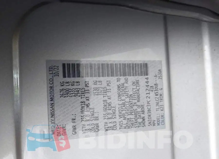 5N1DR3BC3PC212444 Photo# 9