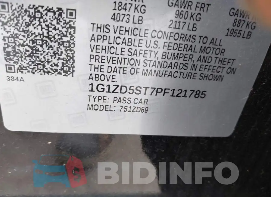1G1ZD5ST7PF121785 Photo# 9