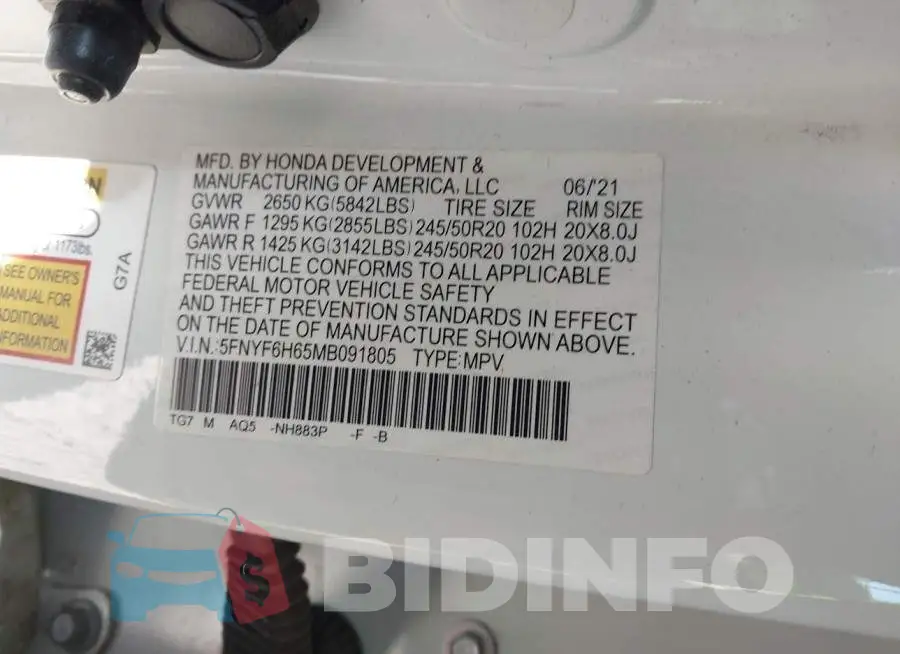 5FNYF6H65MB091805 Photo# 9