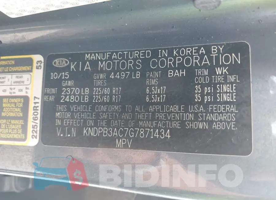 KNDPB3AC7G7871434 Photo# 9