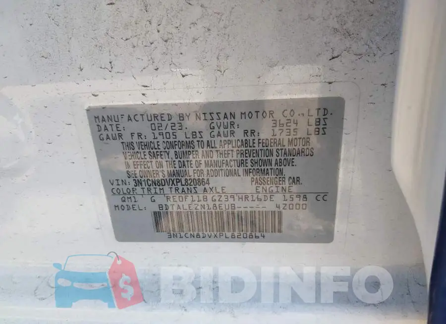 3N1CN8DVXPL820864 Photo# 9