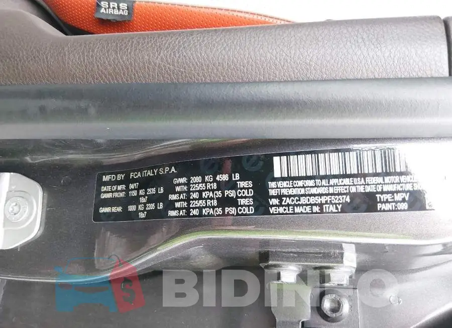 ZACCJBDB5HPF52374 Photo# 9