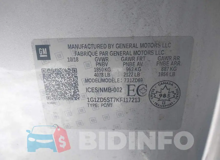 1G1ZD5ST7KF117213 Photo# 9