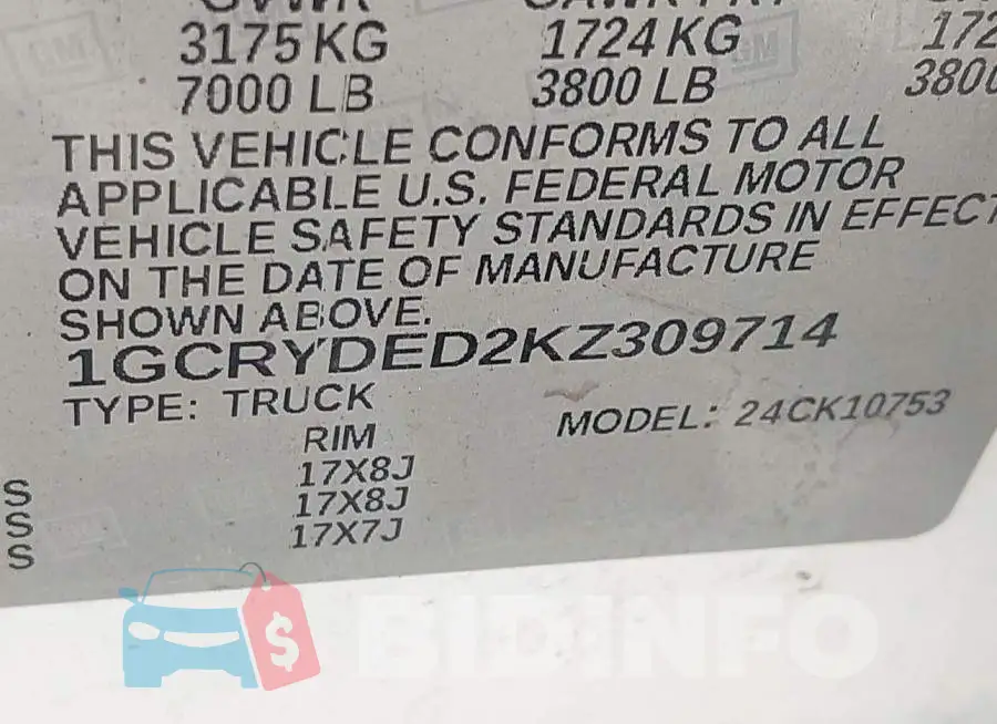 1GCRYDED2KZ309714 Photo# 9