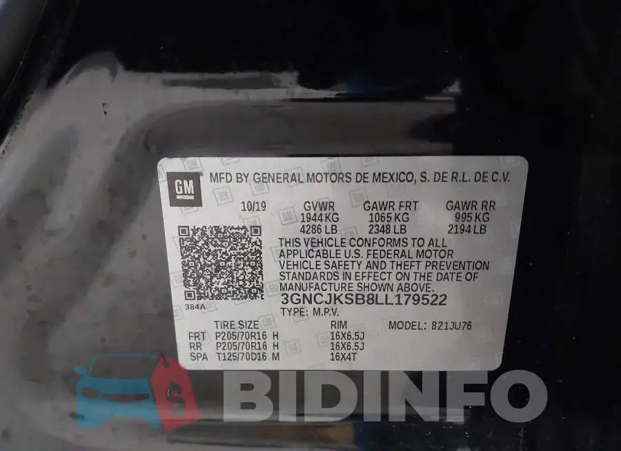 3GNCJKSB8LL179522 Photo# 9