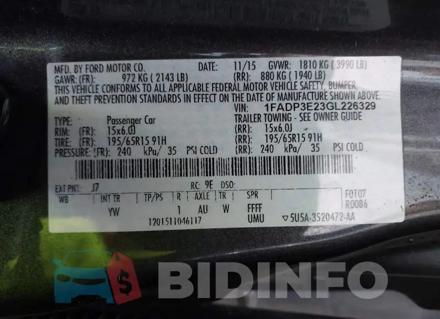 1FADP3E23GL226329 Photo# 9