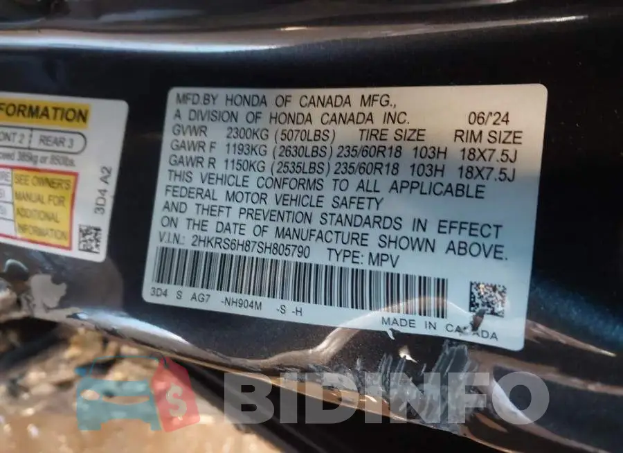 2HKRS6H87SH805790 Photo# 9