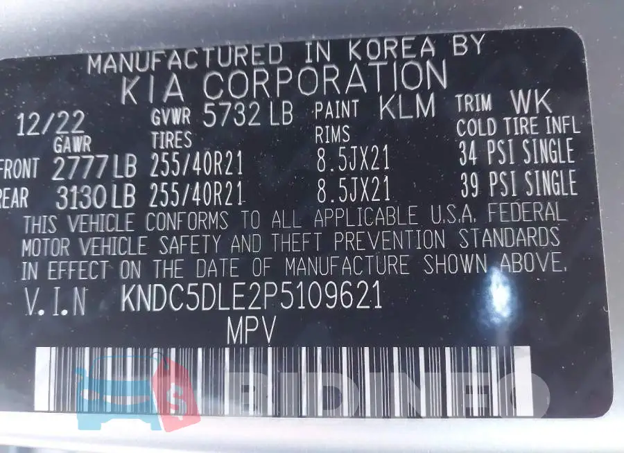 KNDC5DLE2P5109621 Photo# 9