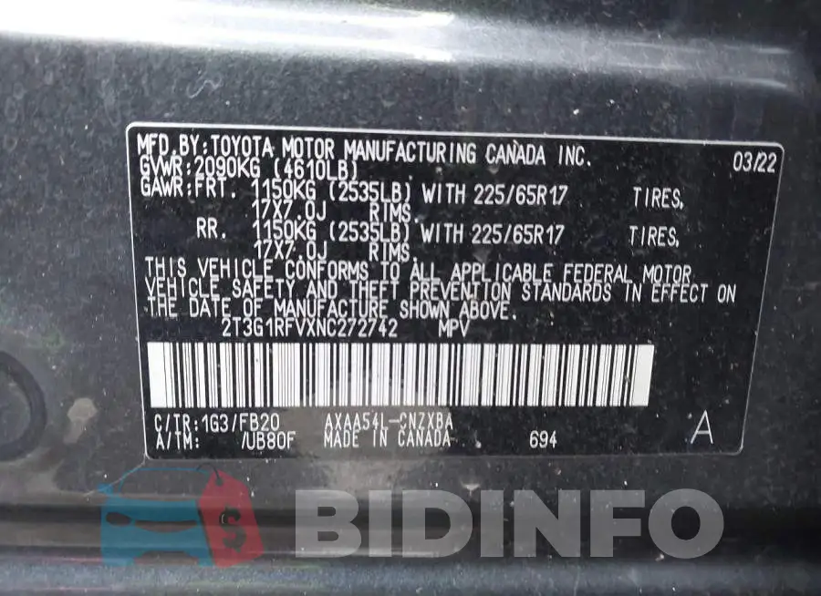 2T3G1RFVXNC272742 Photo# 9