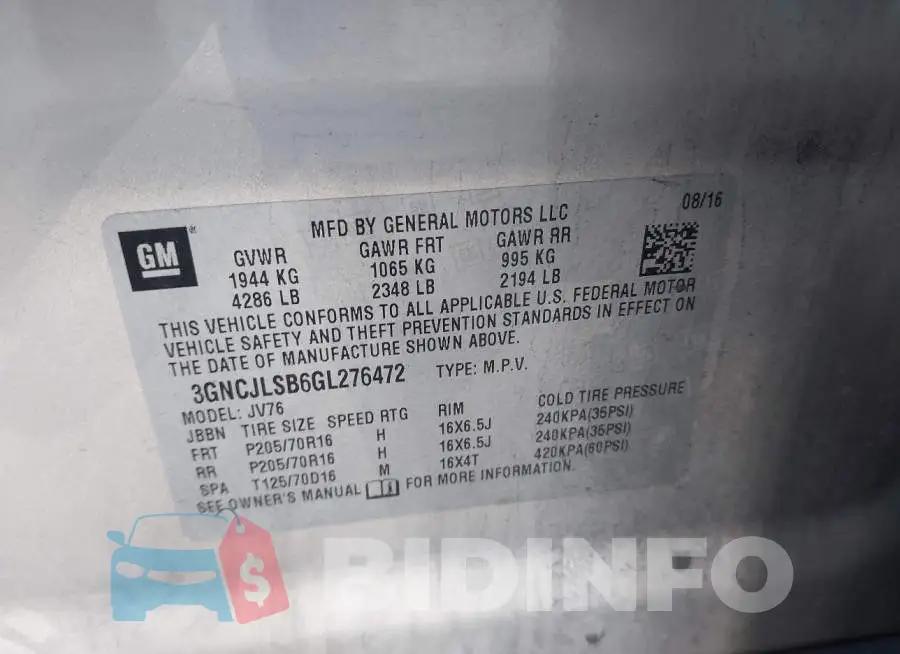 3GNCJLSB6GL276472 Photo# 9