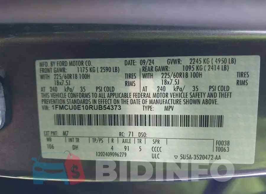 1FMCU0E10RUB54373 Photo# 9