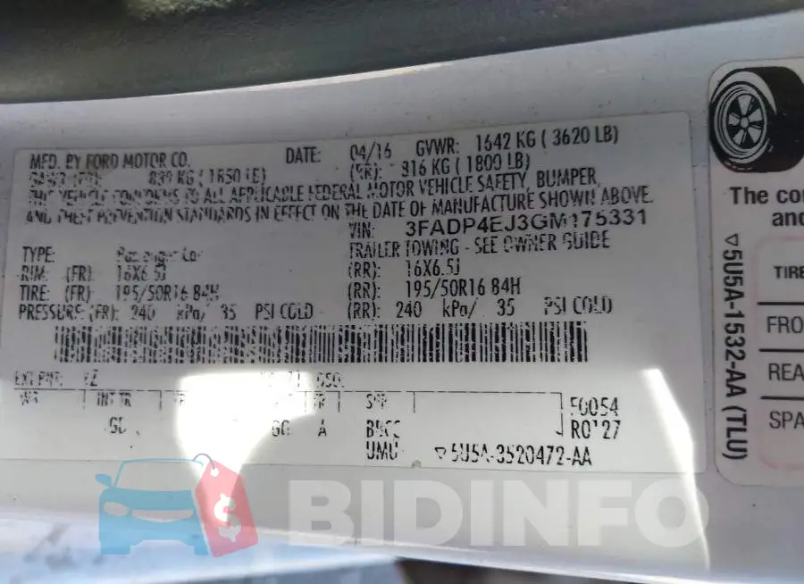 3FADP4EJ3GM175331 Photo# 9