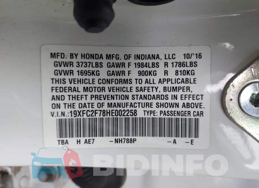 19XFC2F78HE002258 Photo# 9