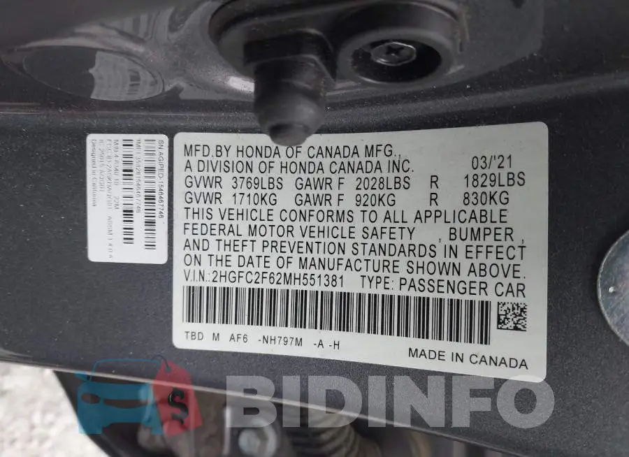 2HGFC2F62MH551381 Photo# 9
