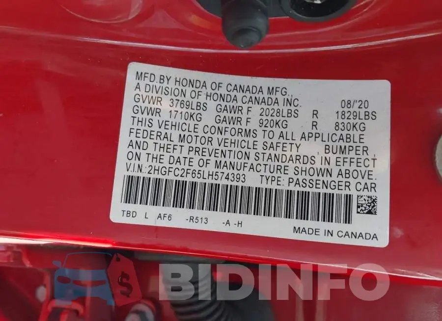 2HGFC2F65LH574393 Photo# 9