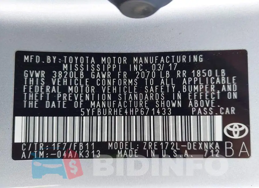 5YFBURHE4HP671433 Photo# 9