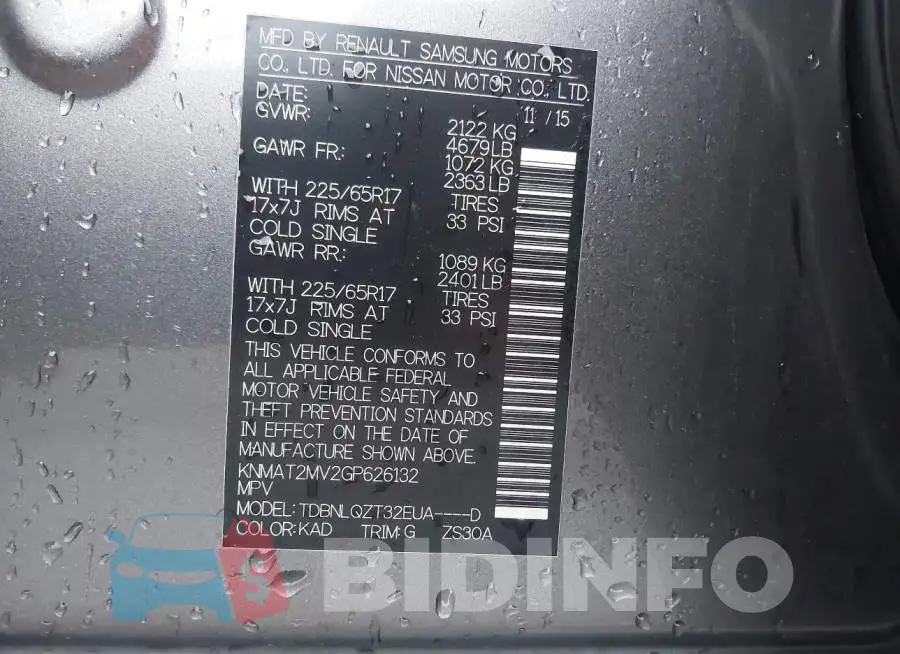 KNMAT2MV2GP626132 Photo# 9