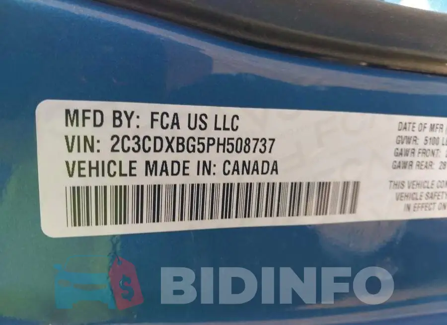 2C3CDXBG5PH508737 Photo# 9