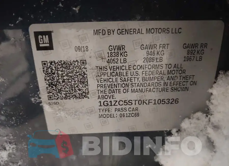 1G1ZC5ST0KF105326 Photo# 9