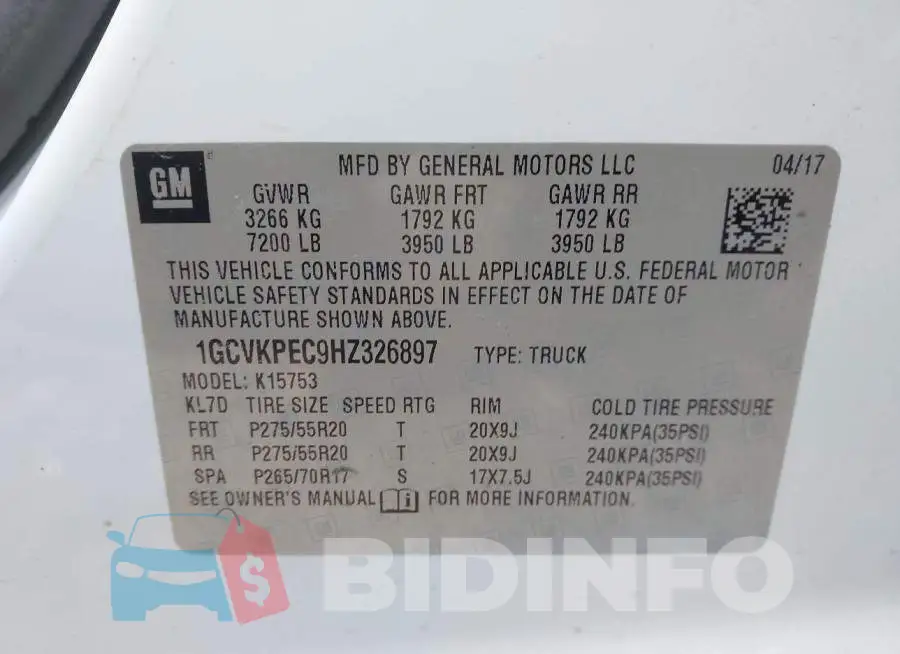 1GCVKPEC9HZ326897 Photo# 9