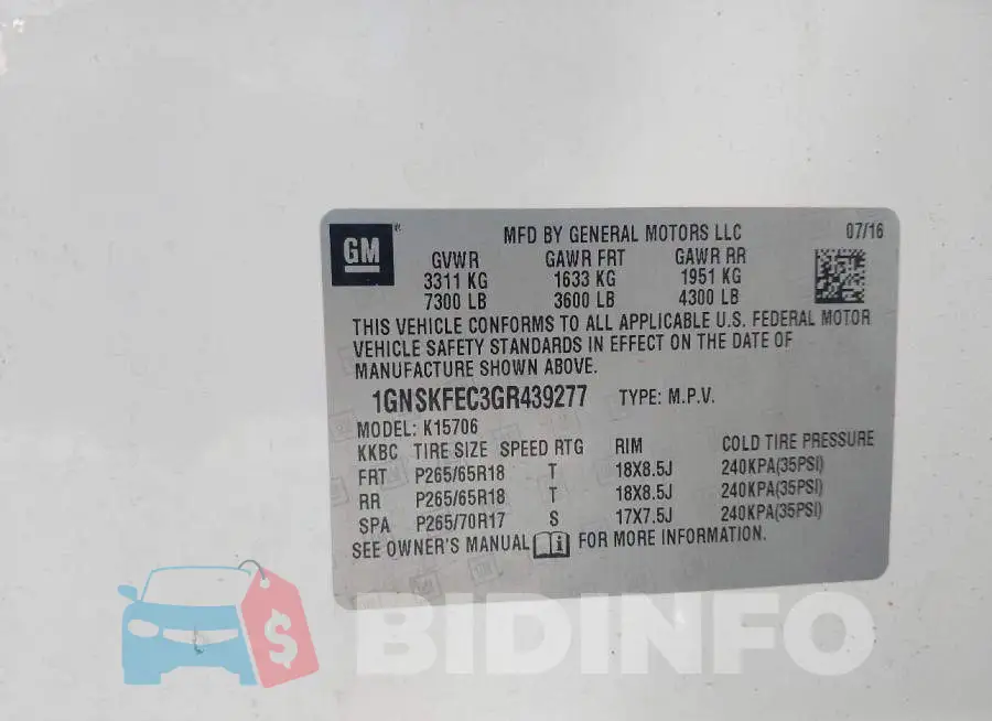 1GNSKFEC3GR439277 Photo# 9