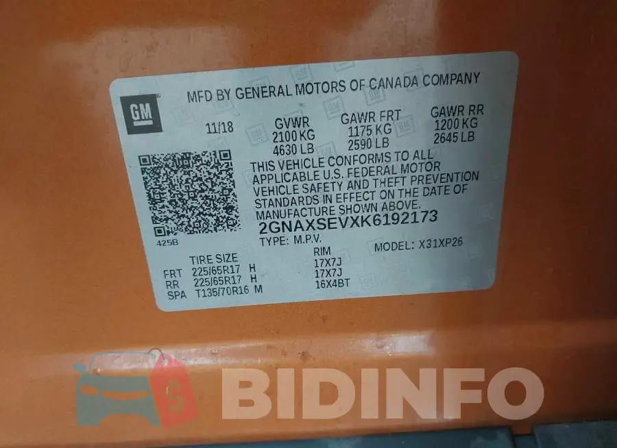 2GNAXSEVXK6192173 Photo# 9
