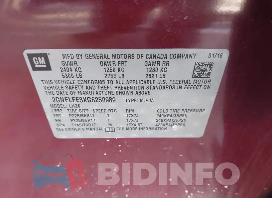 2GNFLFE3XG6250989 Photo# 9