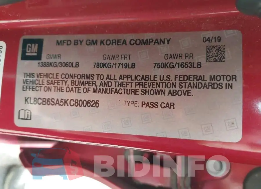 KL8CB6SA5KC800626 Photo# 9