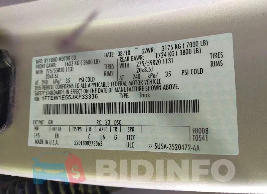 1FTEW1E55JKF33336 Photo# 9